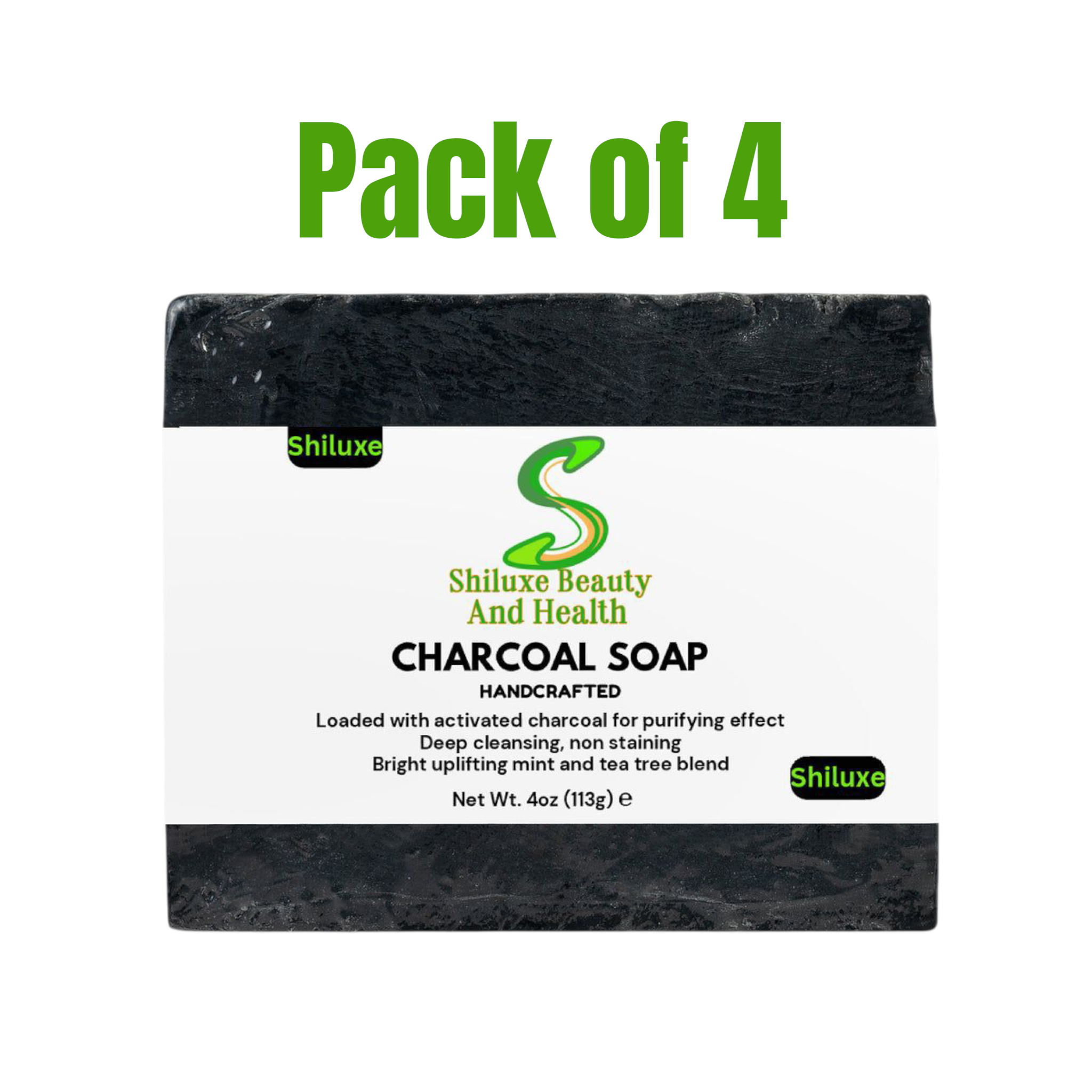 Charcoal Soap For Acne, Oily Skin, Dark Spots, & Blemishes, For Both Men & Women, Made With Aloe Vera, Activated Charcoal, Vitamin E, & Tea Tree Blend- Paraben-Free (Pack of 4 Units)